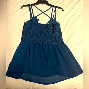 Blue Tank Top with Lace Top and Flowy Bottom